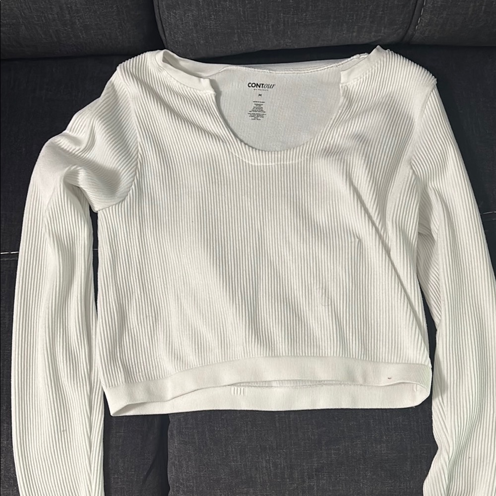 PacSun Cream Ribbed Crop Sweatshirt